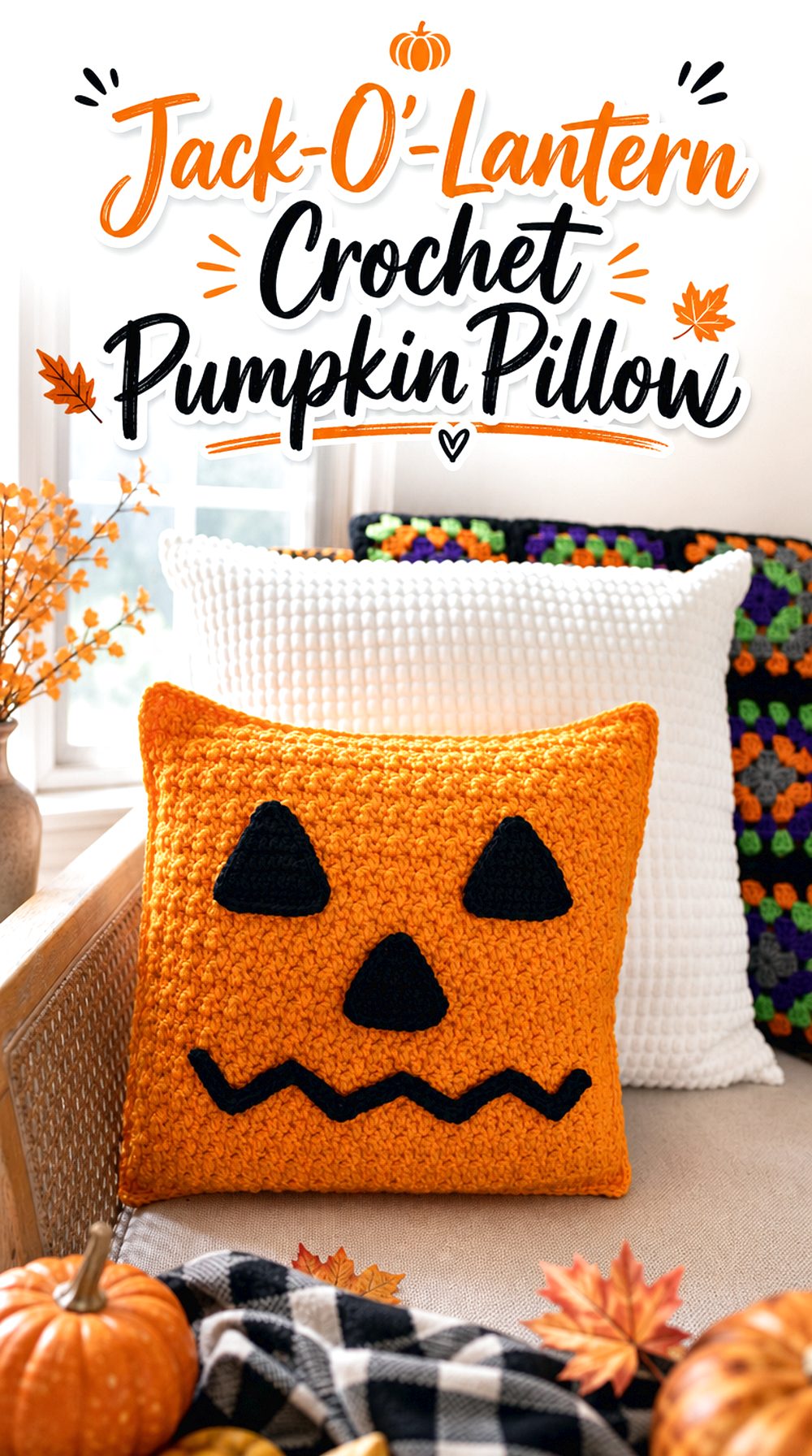 Jack O’ Lantern Crochet Pumpkin Pillow