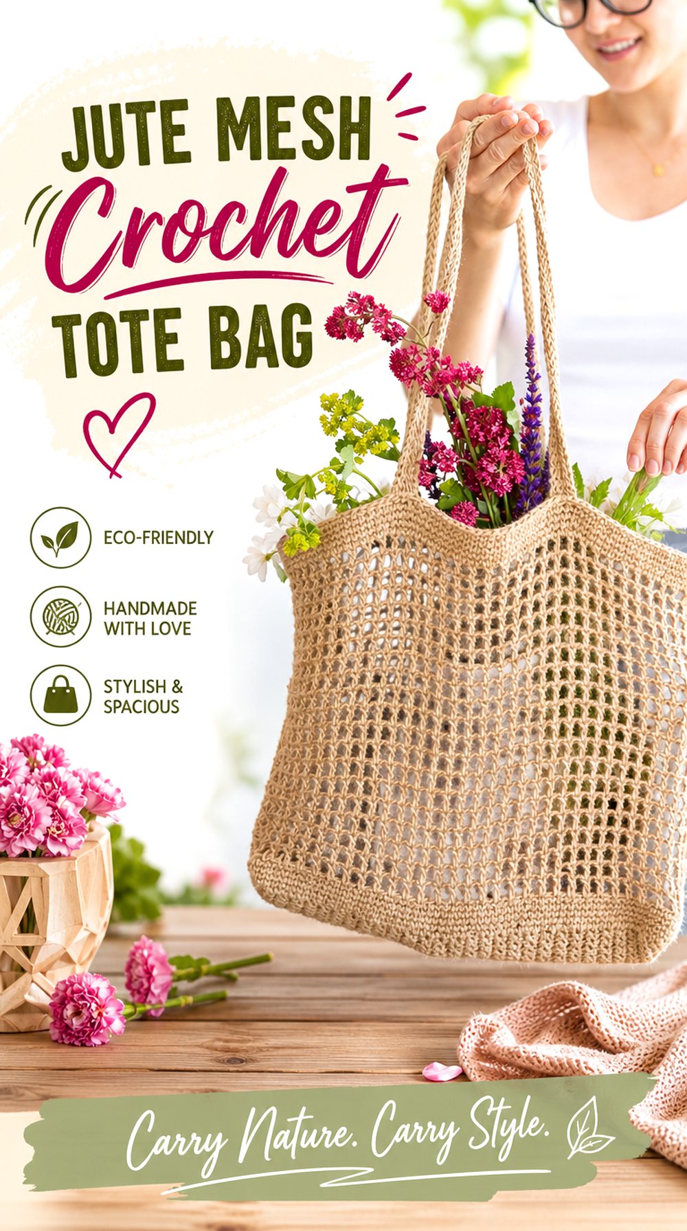 Jute Mesh Crochet Tote Bag