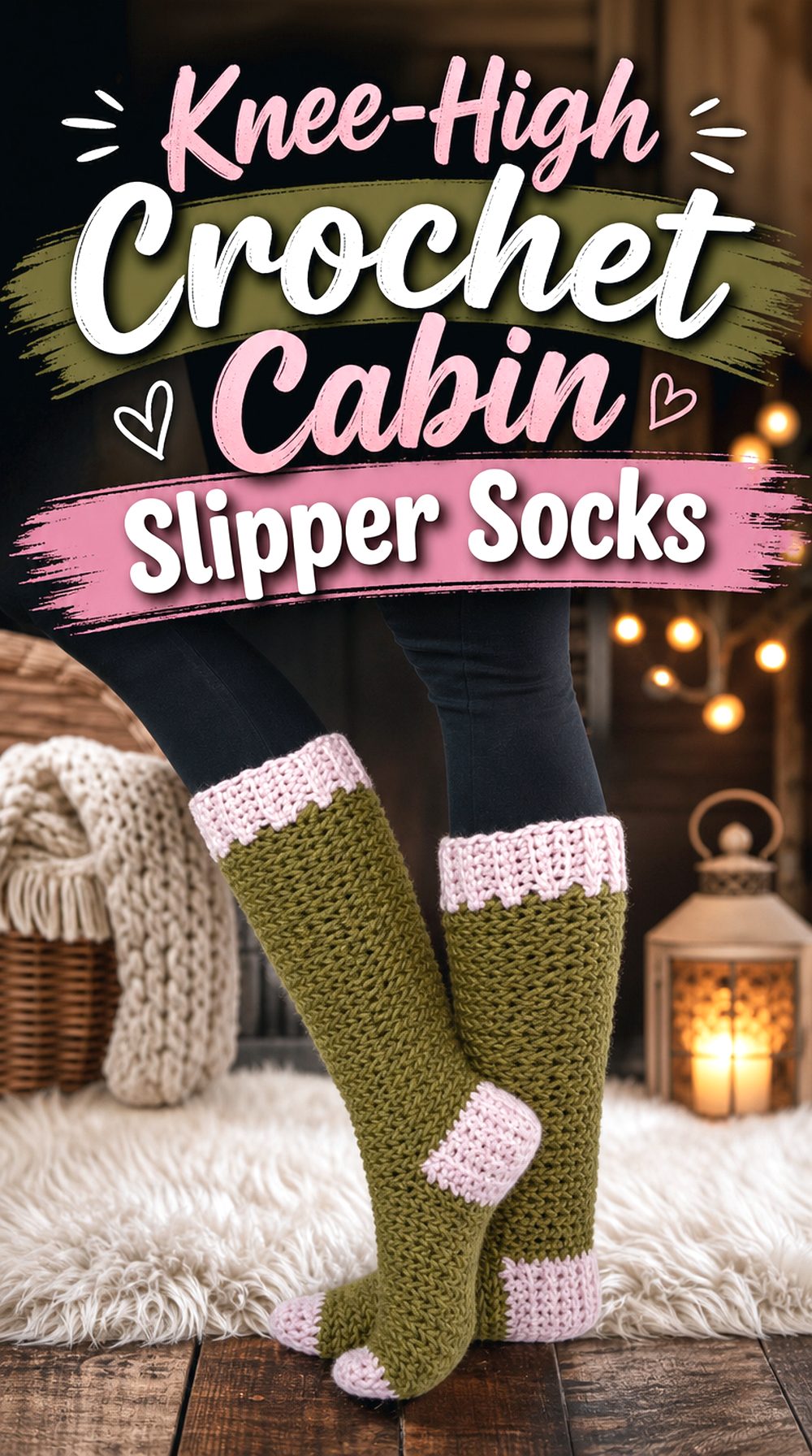 Knee High Crochet Cabin Slipper Socks