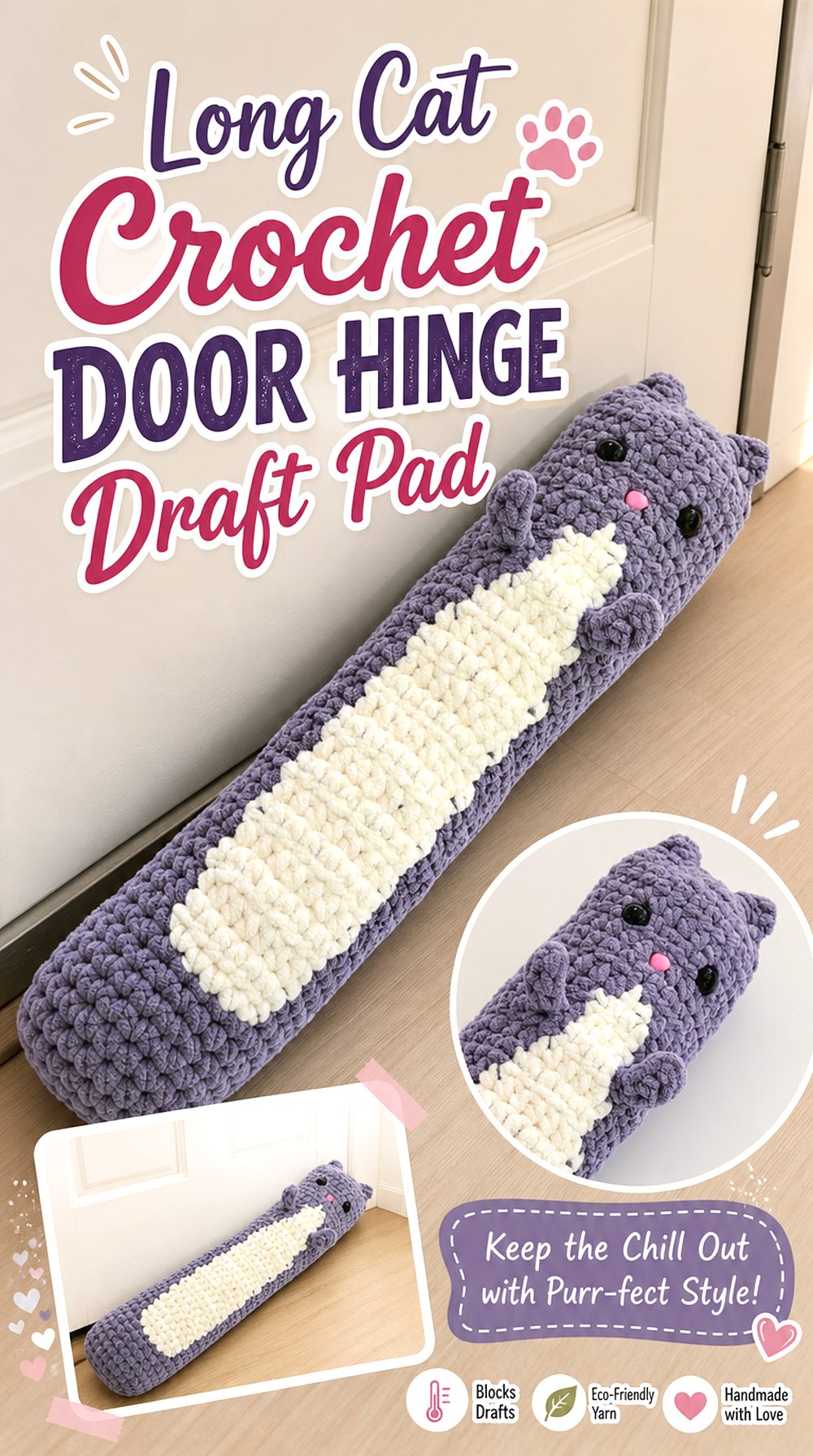 Long Cat Crochet Door Hinge Draft Pad