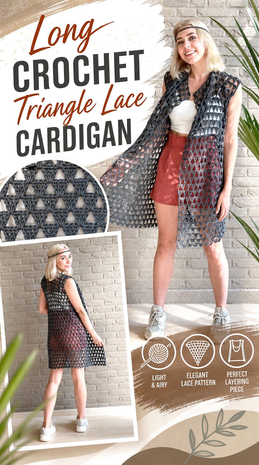 Long Crochet Triangle Lace Cardigan