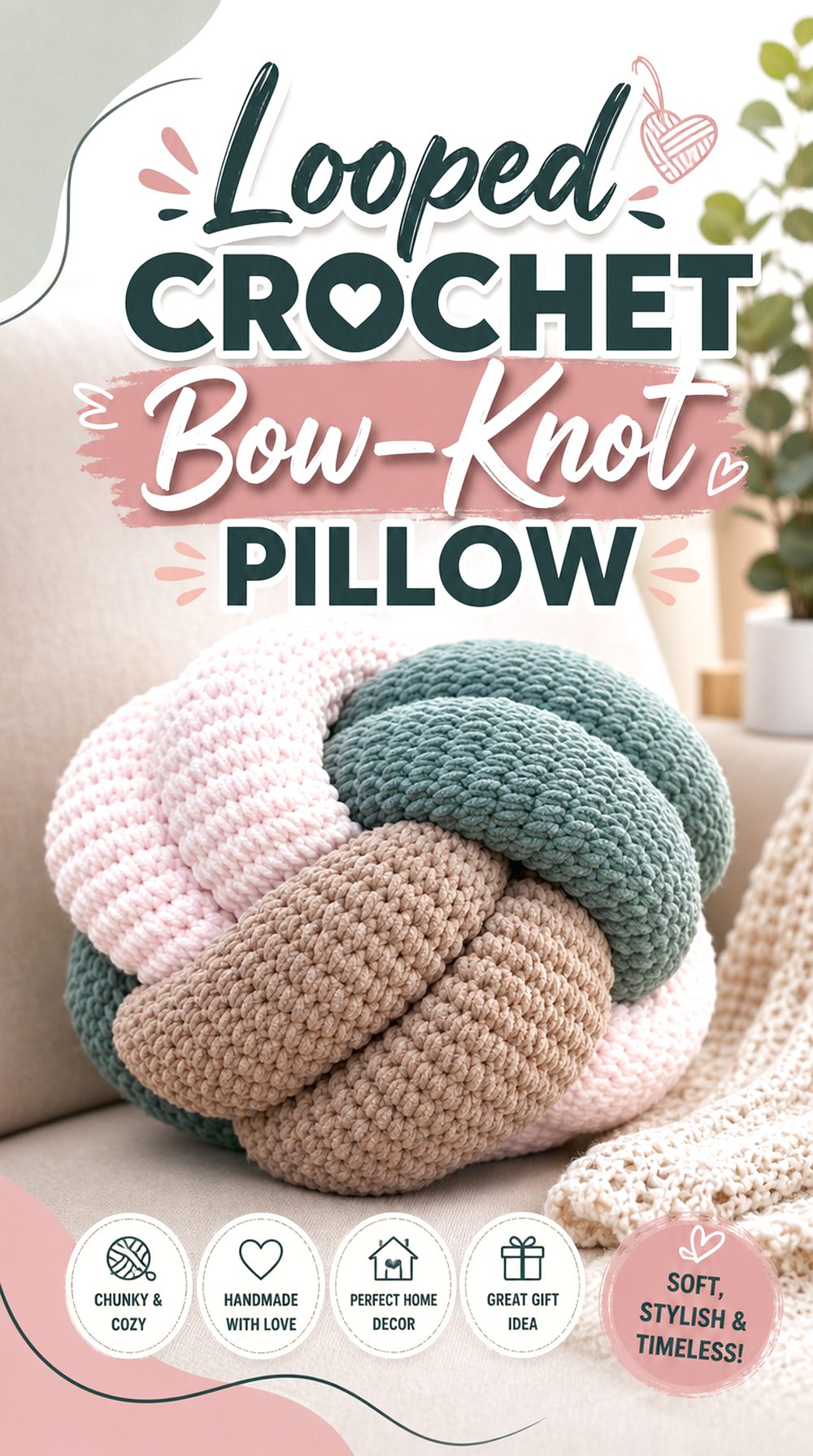 Looped Crochet Bow Knot Pillow