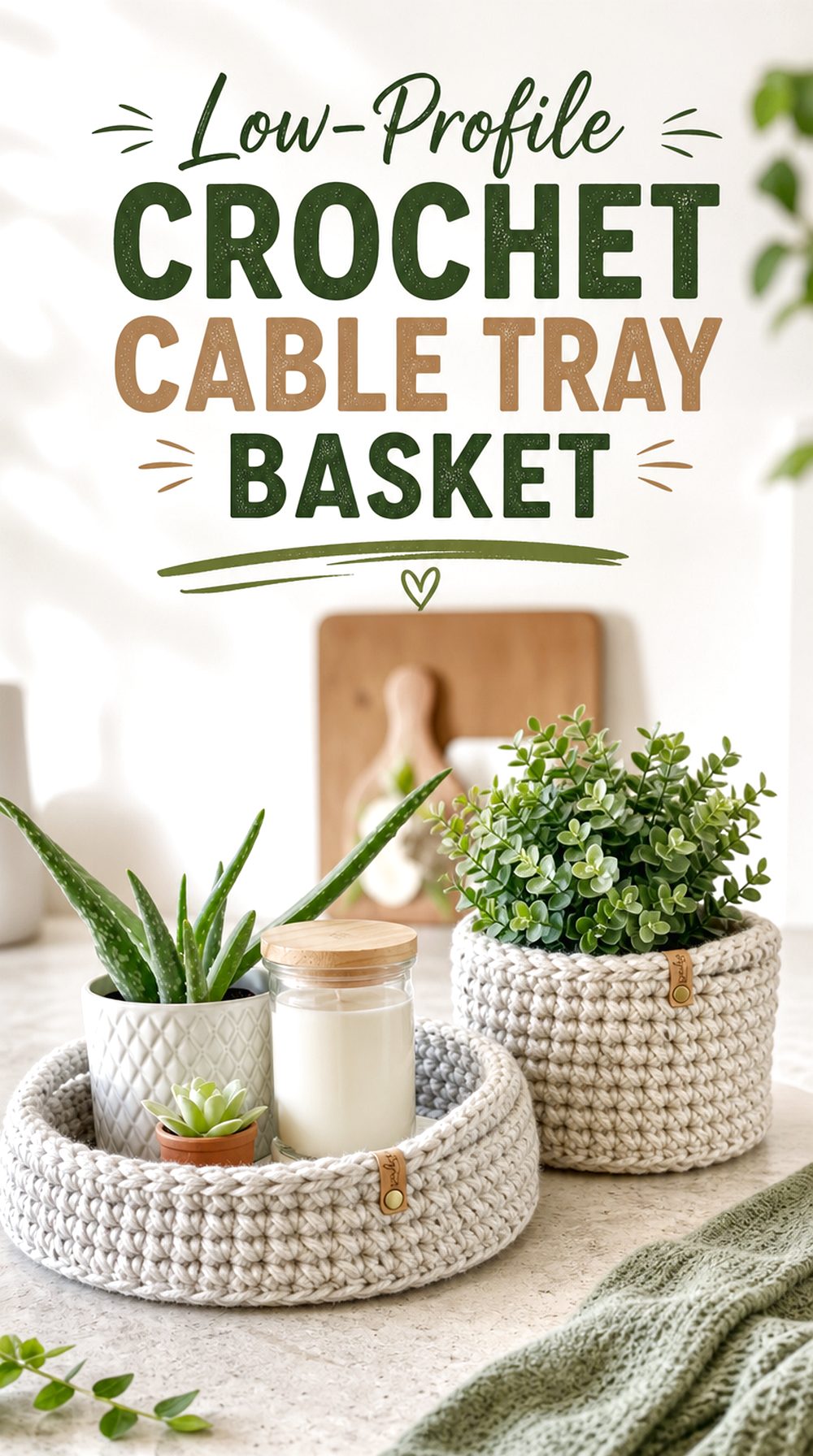Low Profile Crochet Cable Tray Basket