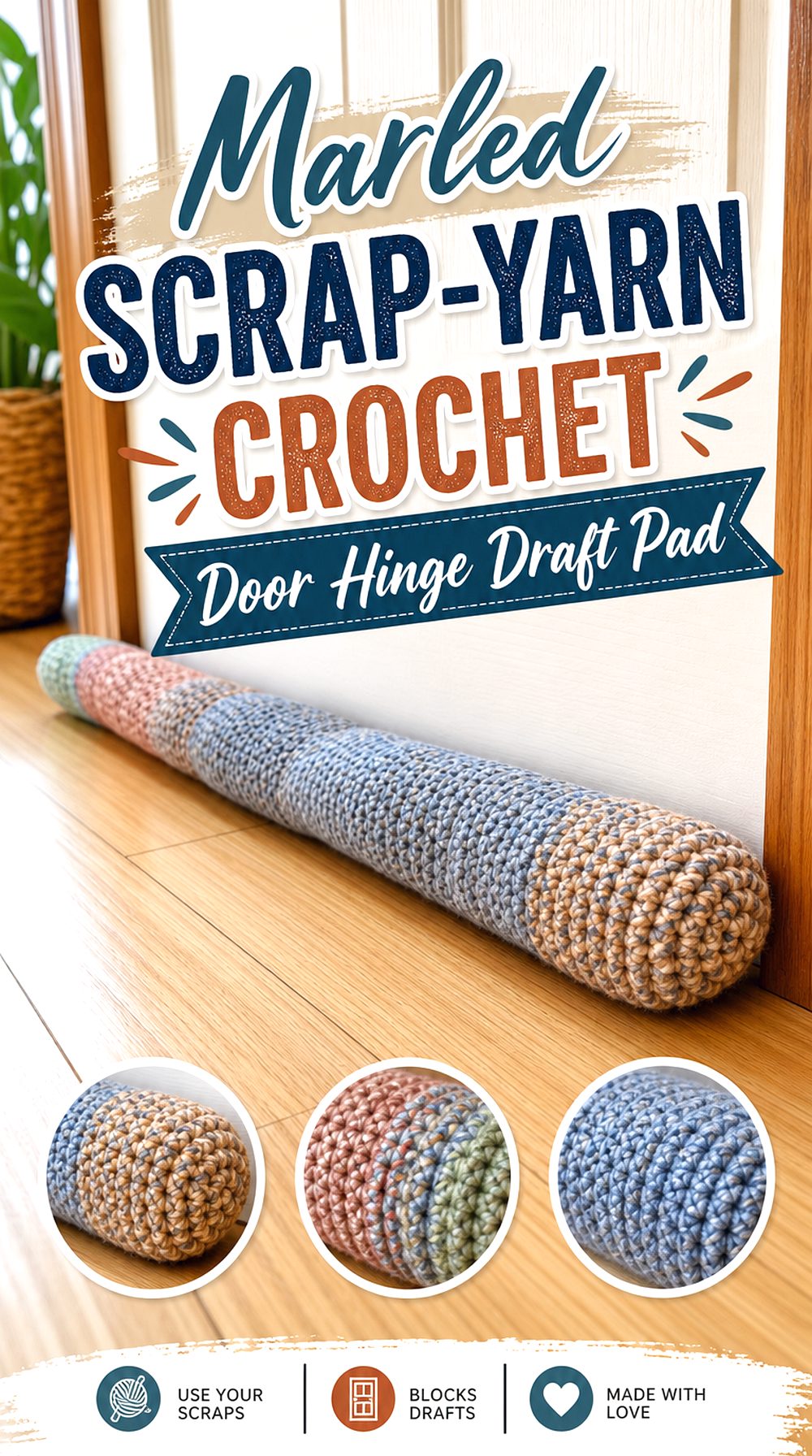 Marled Scrap Yarn Crochet Door Hinge Draft Pad
