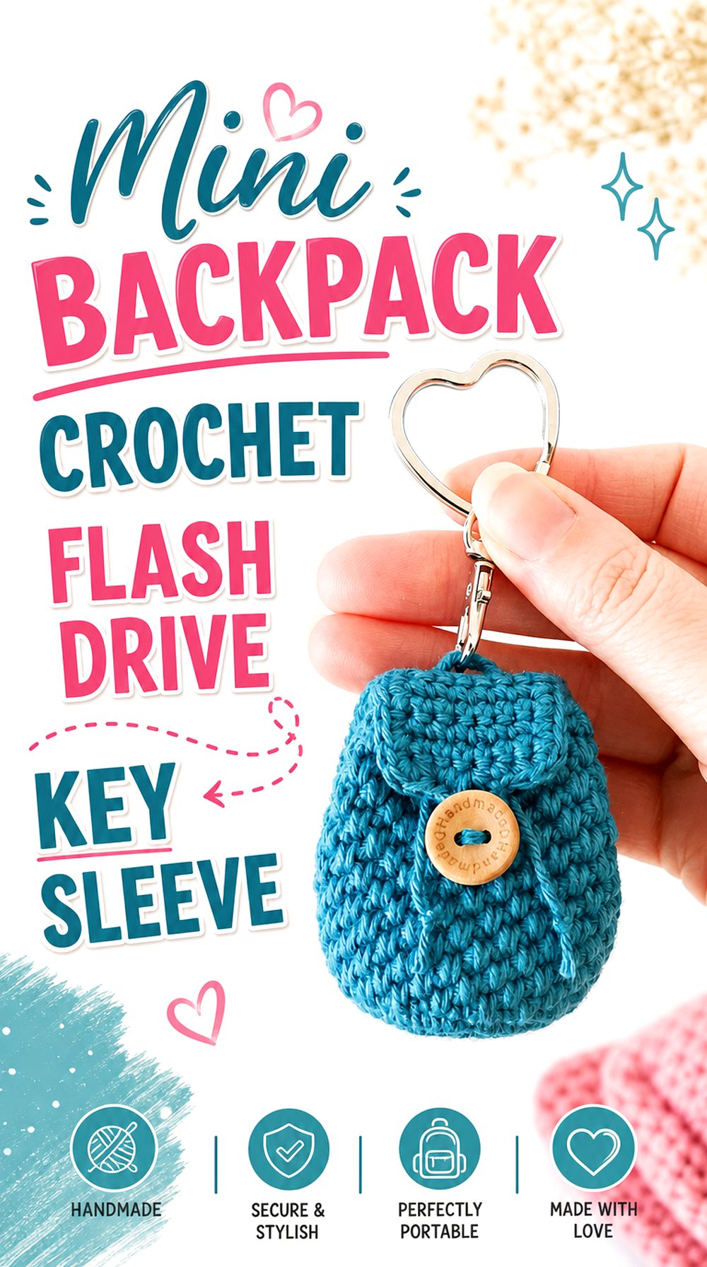 Mini Backpack Crochet Flash Drive Key Sleeve