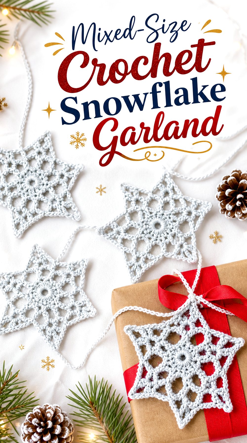 Mixed Size Crochet Snowflake Garland