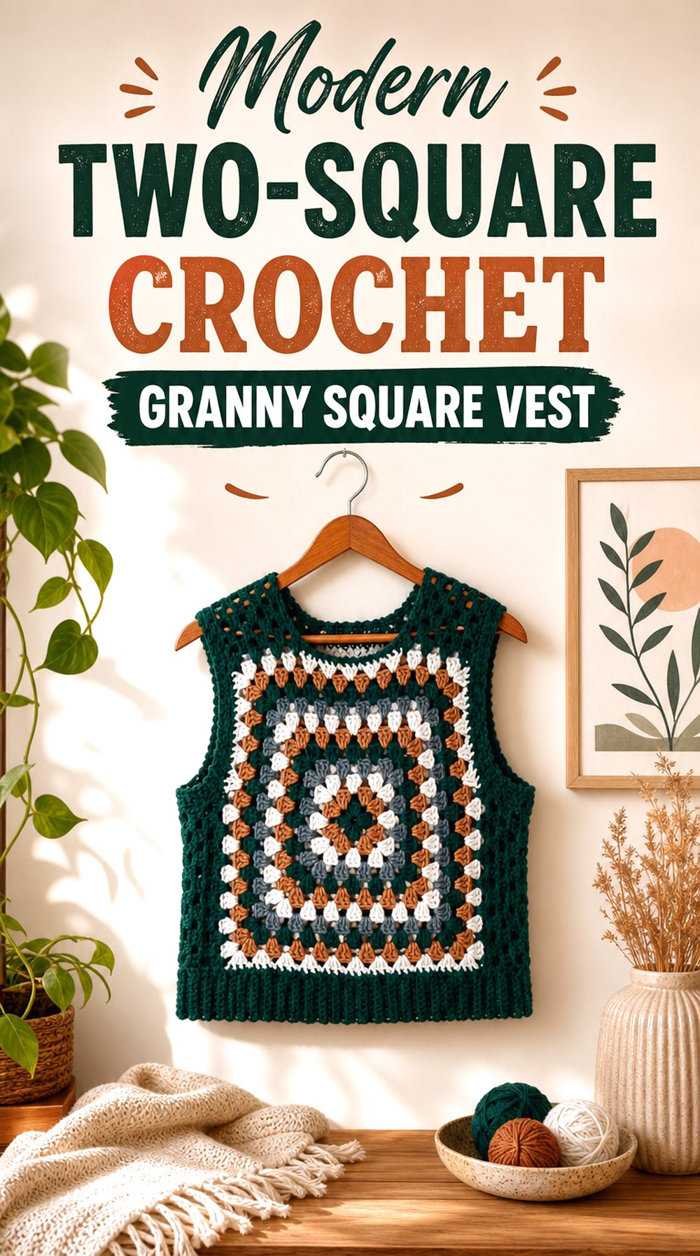 Modern Two Square Crochet Granny Square Vest