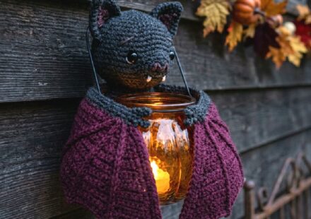 Moonlit Bat Crochet Lantern