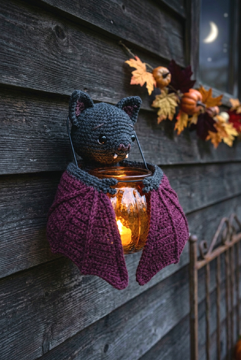 Moonlit Bat Crochet Lantern