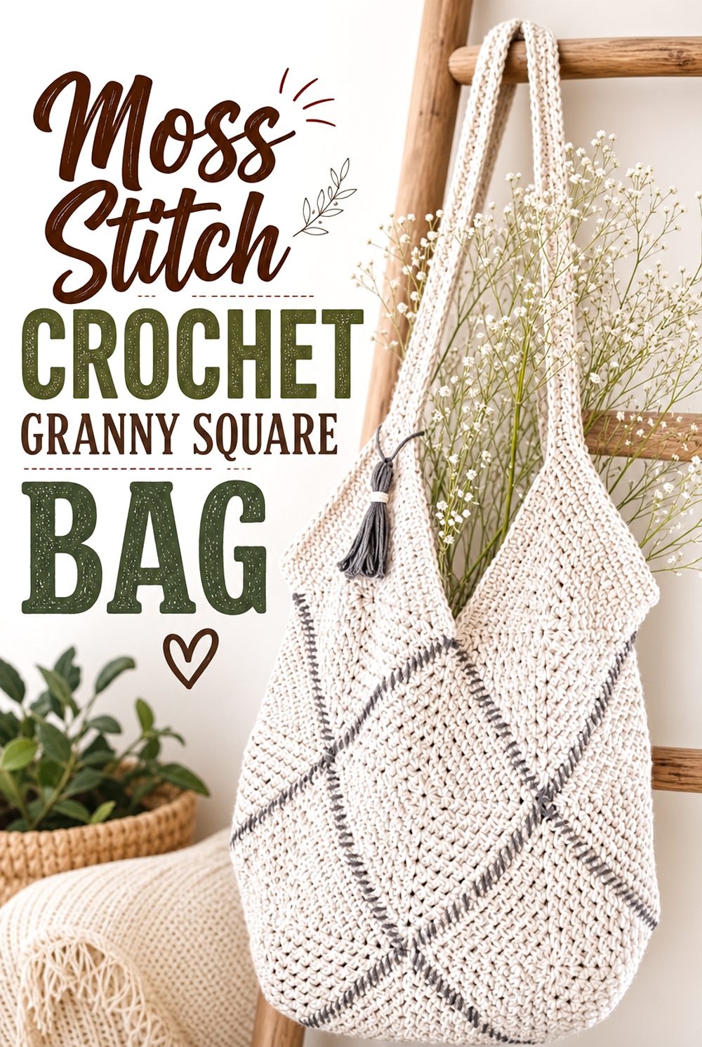 Moss Stitch Crochet Granny Square Bag