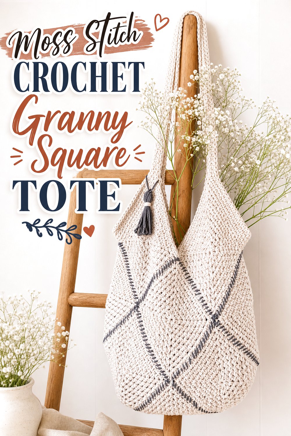 Moss Stitch Crochet Granny Square Tote