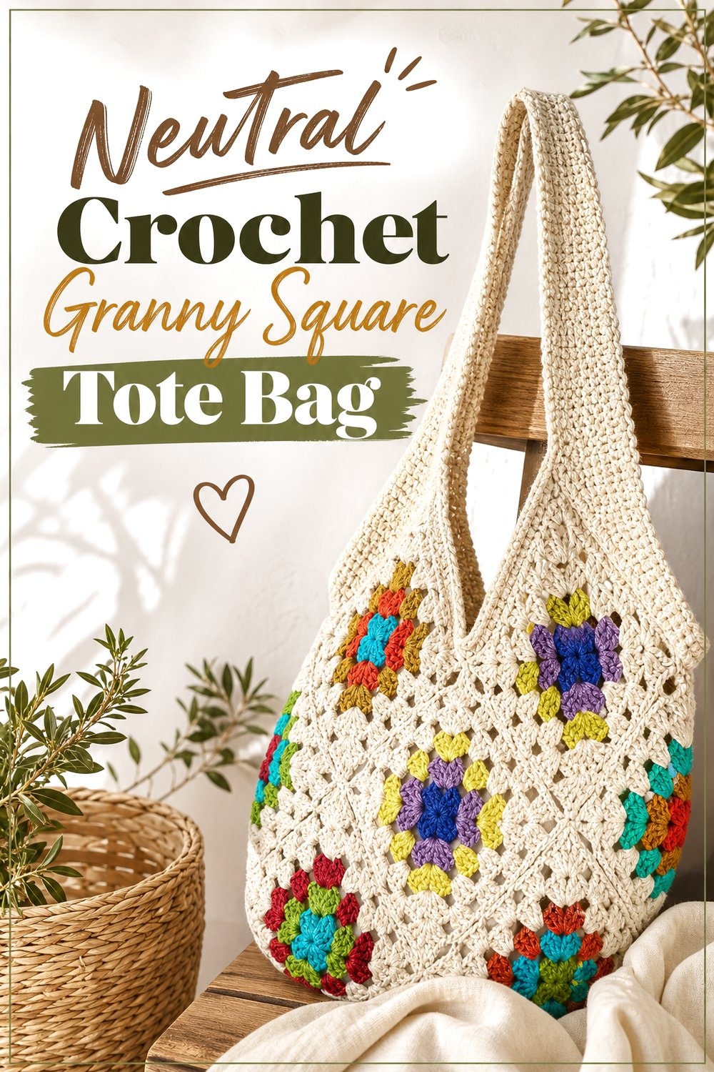 Neutral Crochet Granny Square Tote Bag