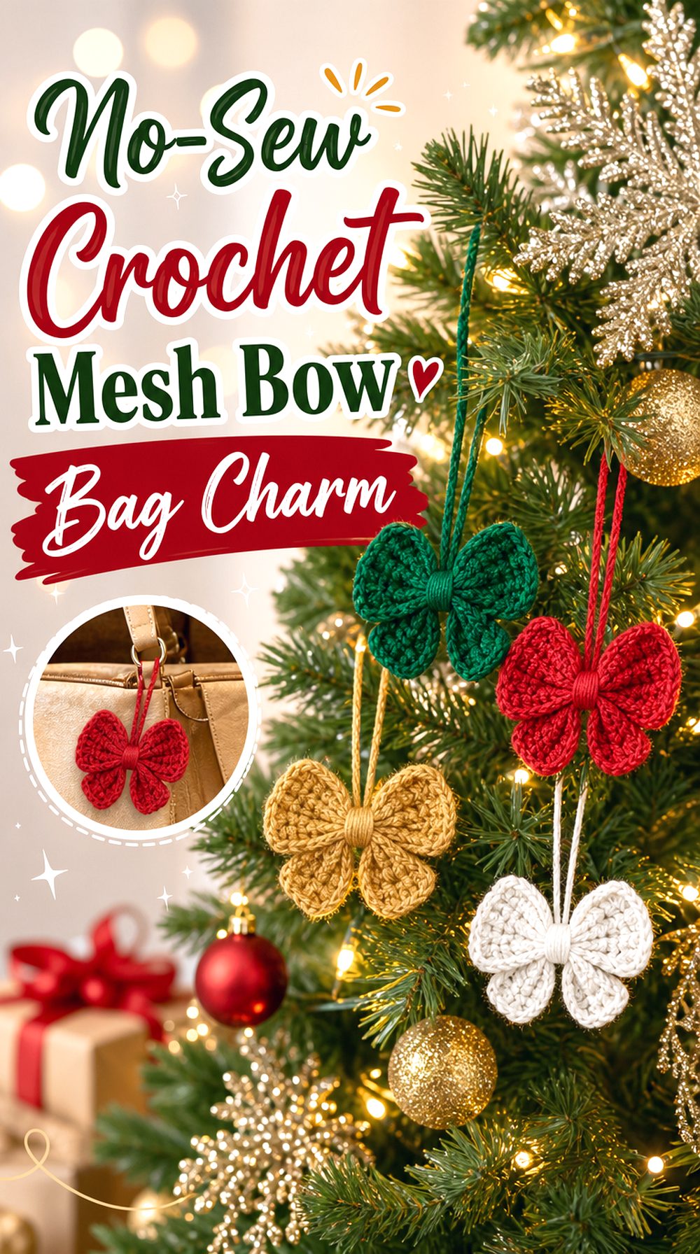 No Sew Crochet Mesh Bow Bag Charm