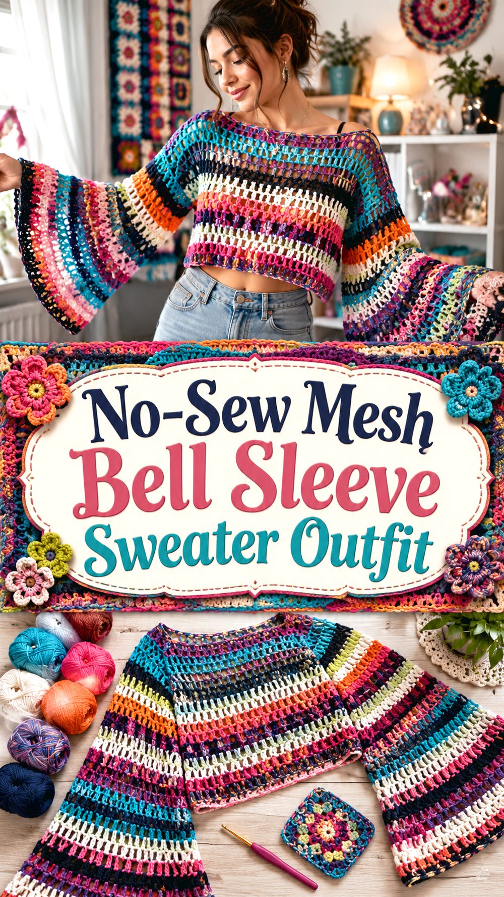 No Sew Mesh Bell Sleeve Sweater Outfit