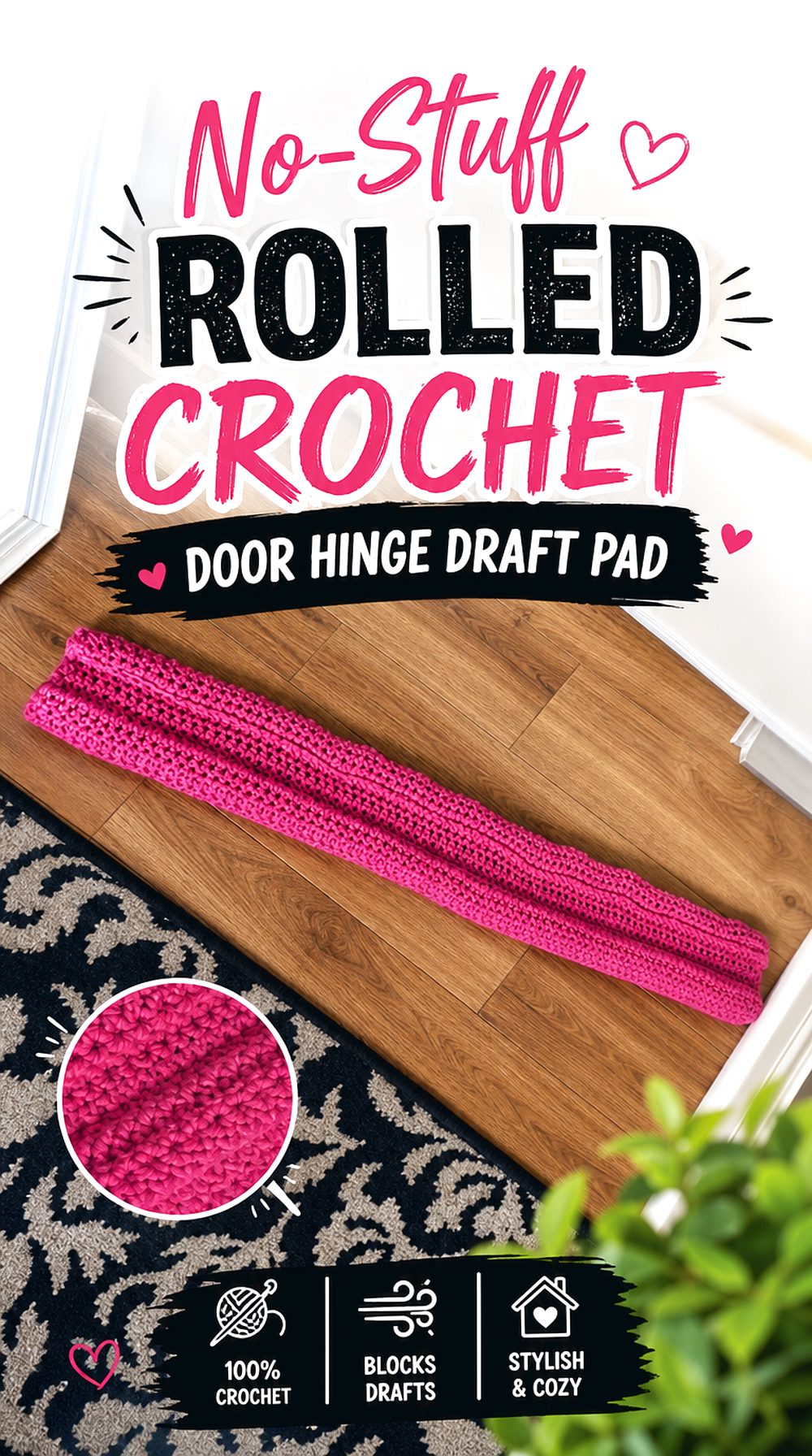 No Stuff Rolled Crochet Door Hinge Draft Pad