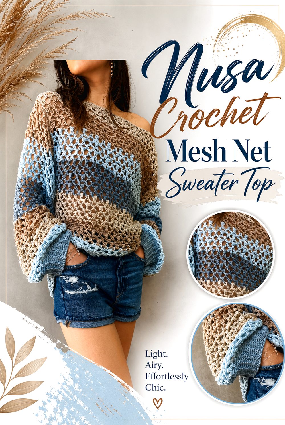 Nusa Crochet Mesh Net Sweater Top