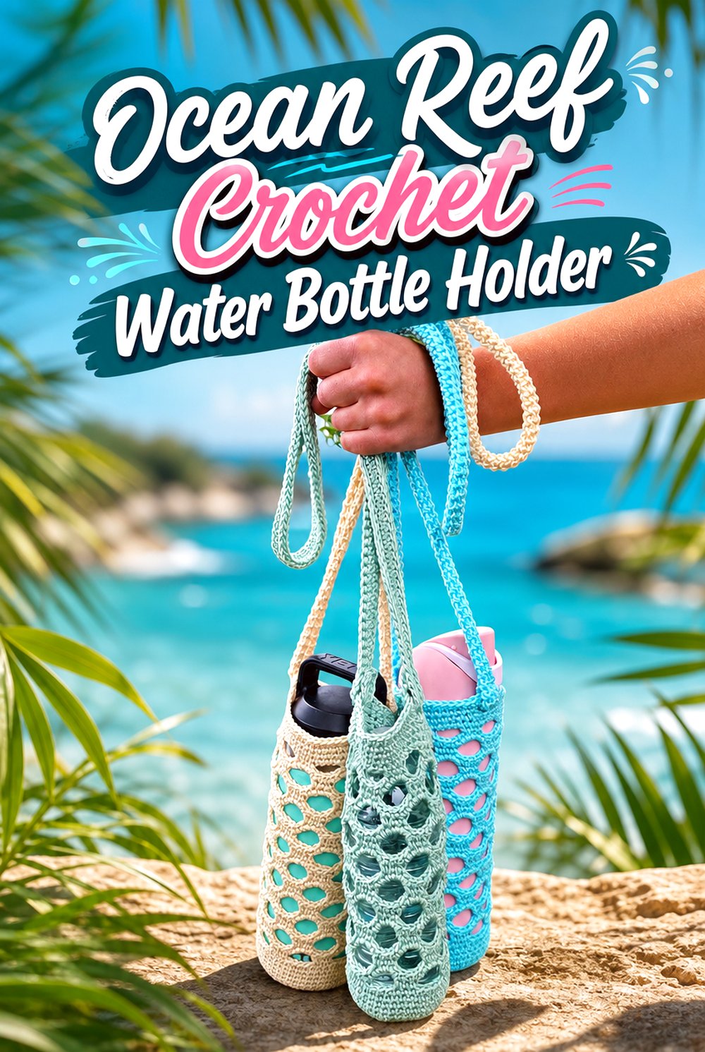 Ocean Reef Crochet Water Bottle Holder