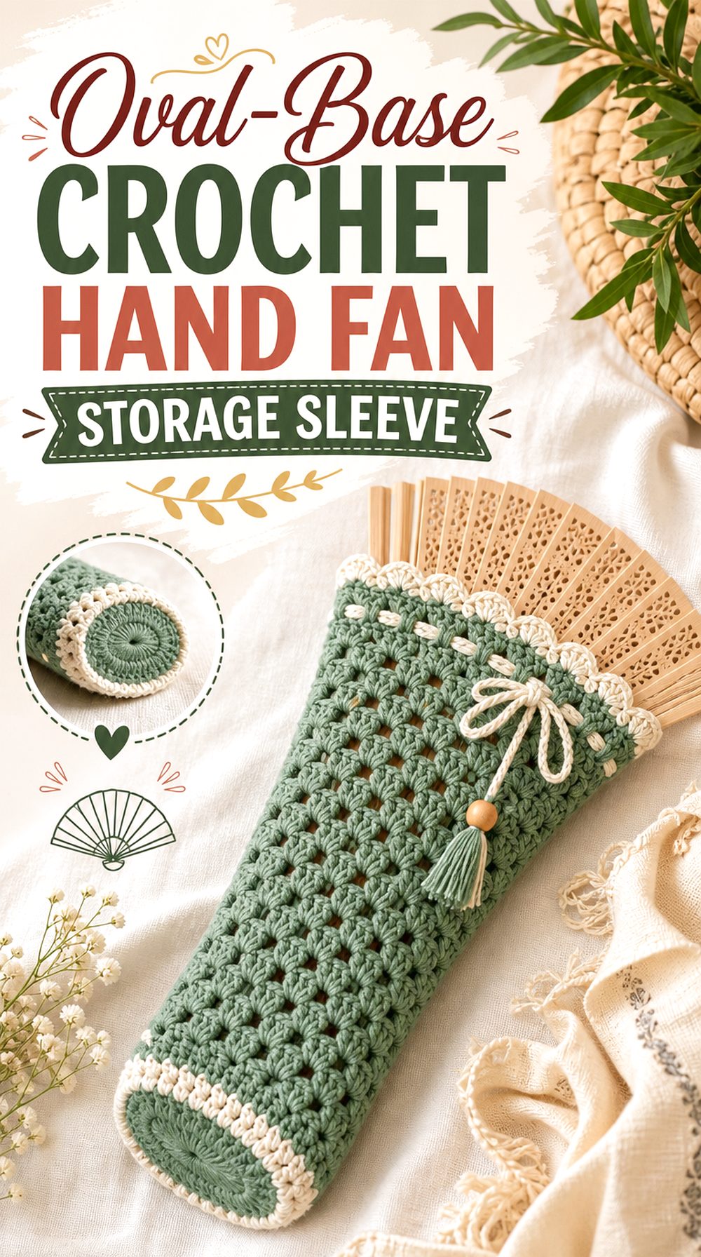Oval Base Crochet Hand Fan Storage Sleeve
