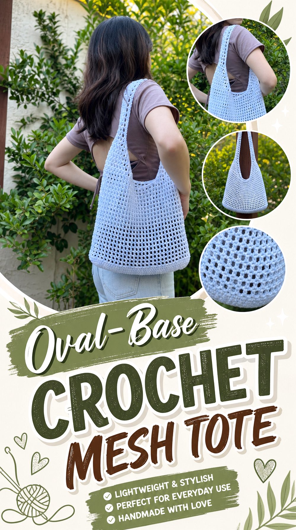 Oval Base Crochet Mesh Tote