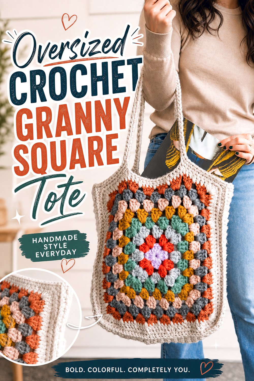 Oversized Crochet Granny Square Tote