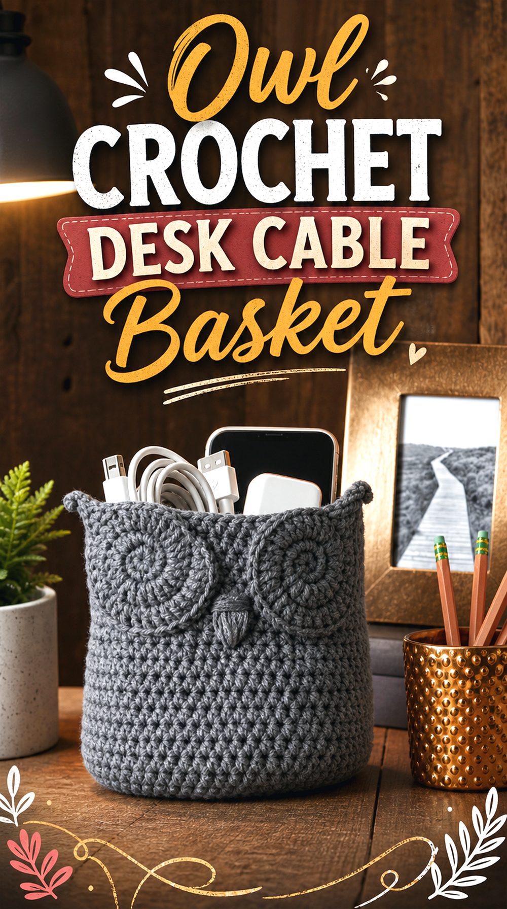 Owl Crochet Desk Cable Basket