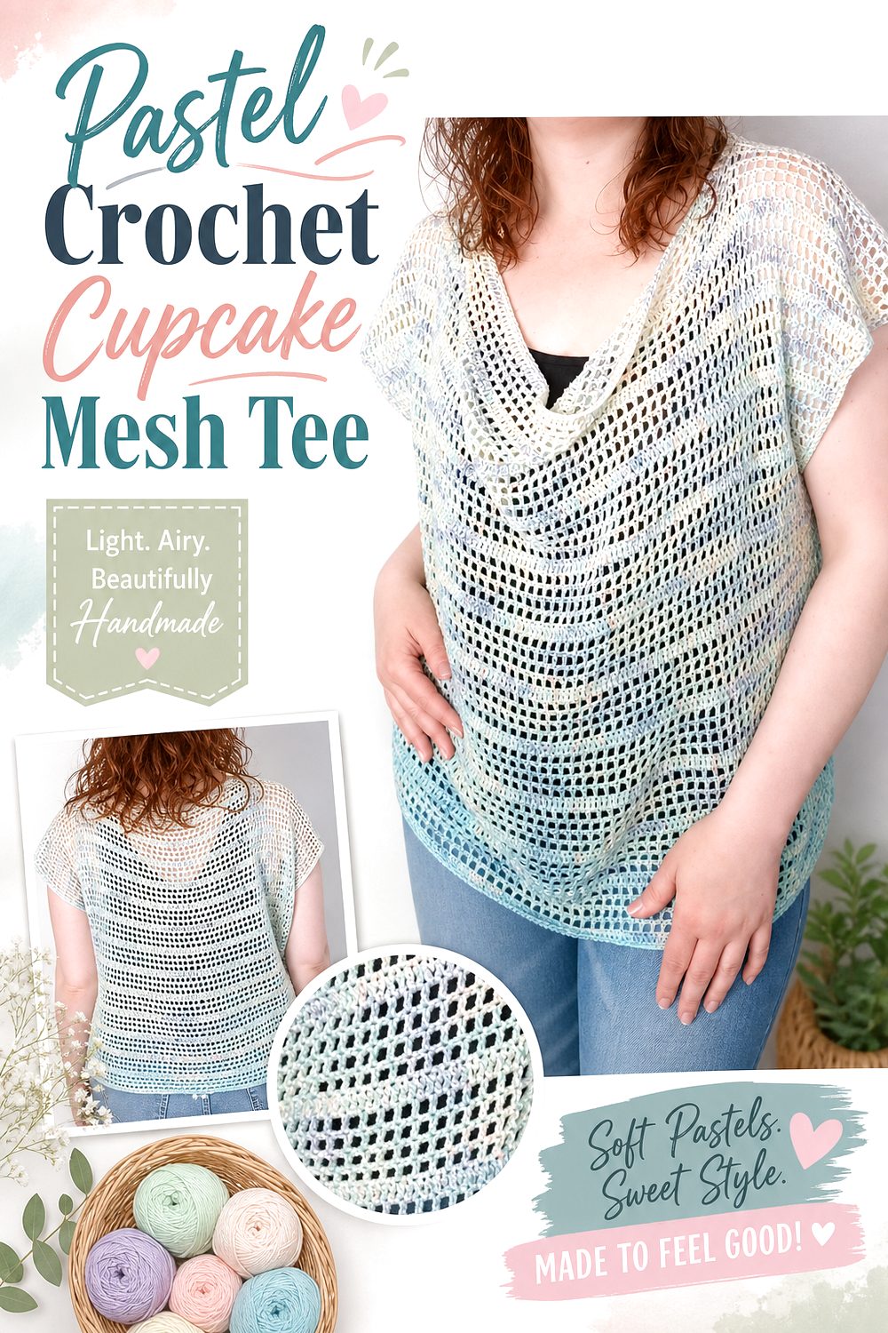 Pastel Crochet Cupcake Mesh Tee