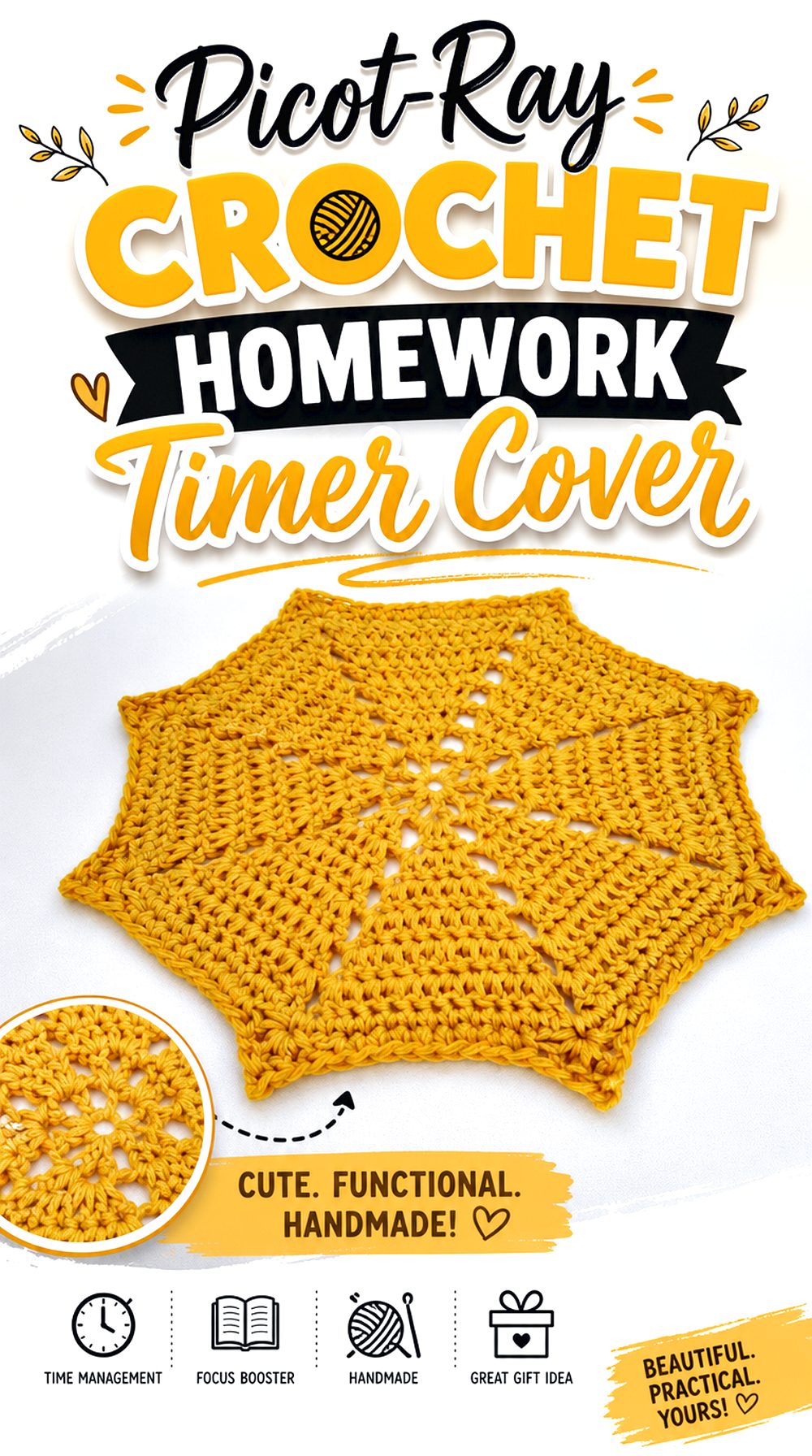 Picot Ray Crochet Homework Timer Cover