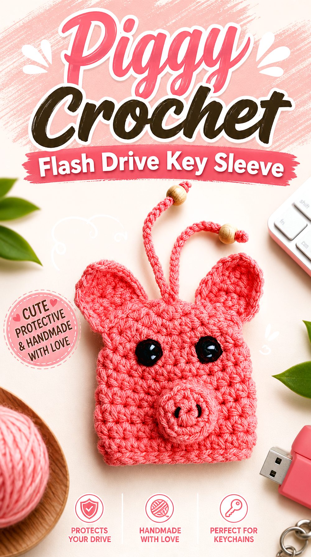 Piggy Crochet Flash Drive Key Sleeve
