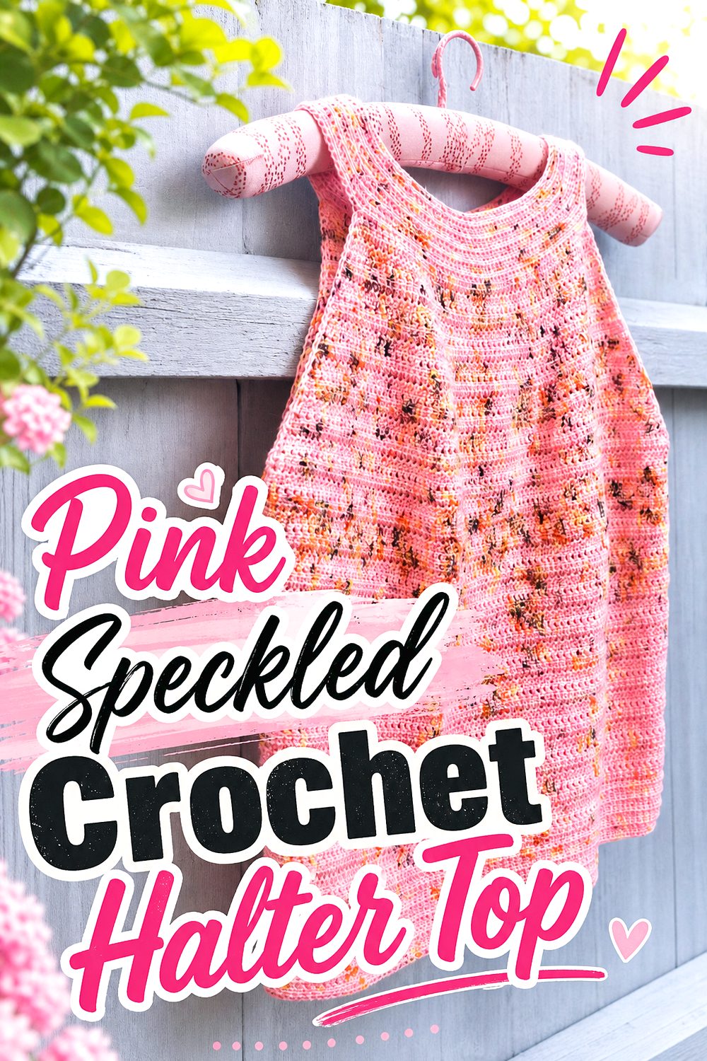 Pink Speckled Crochet Halter Top