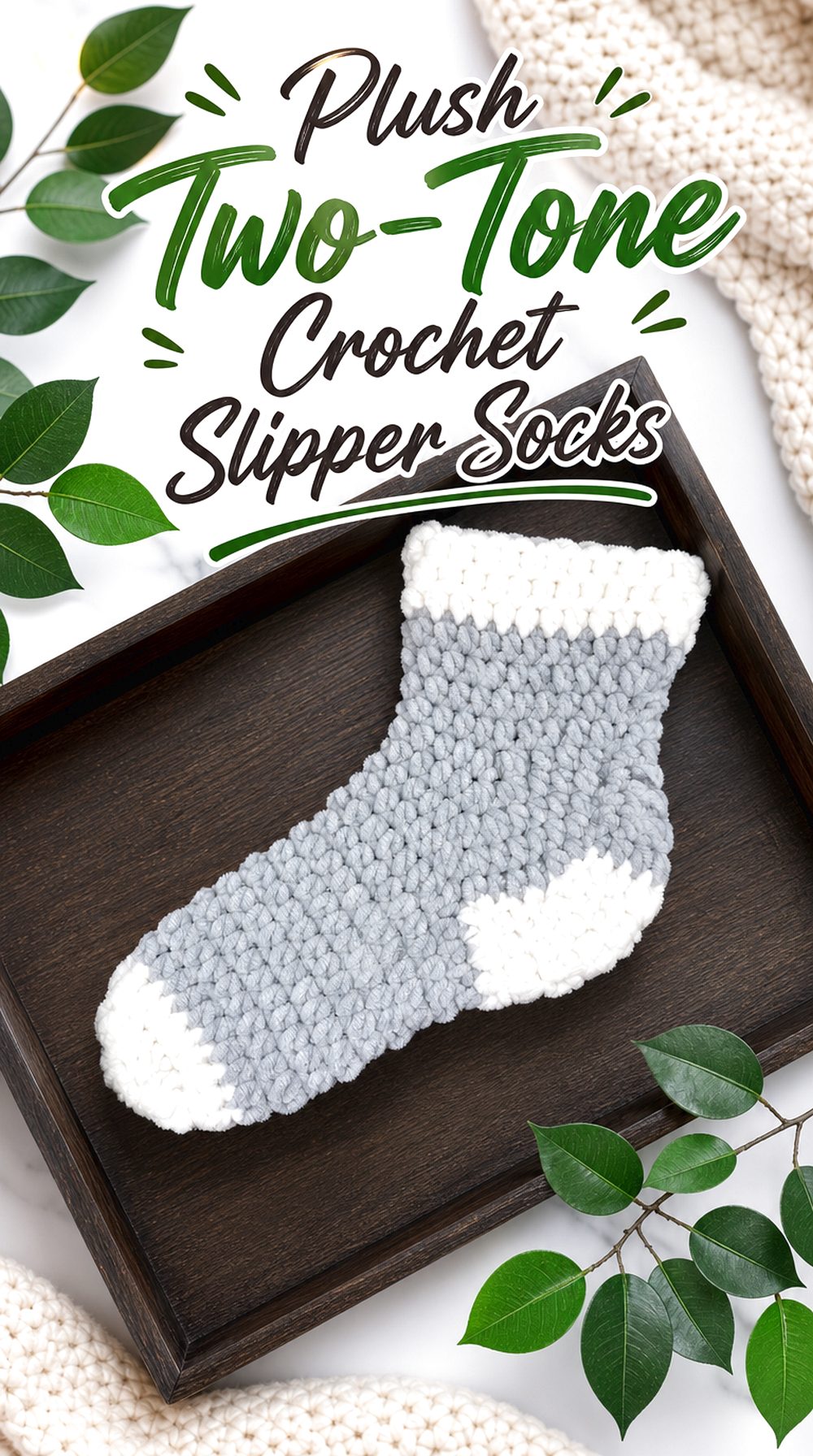 Plush Two Tone Crochet Slipper Socks