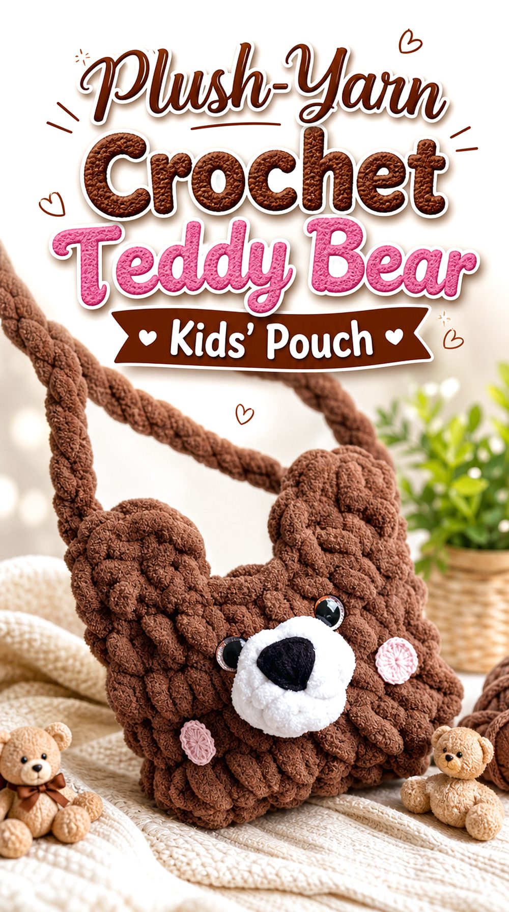 Plush Yarn Crochet Teddy Bear Kids’ Pouch