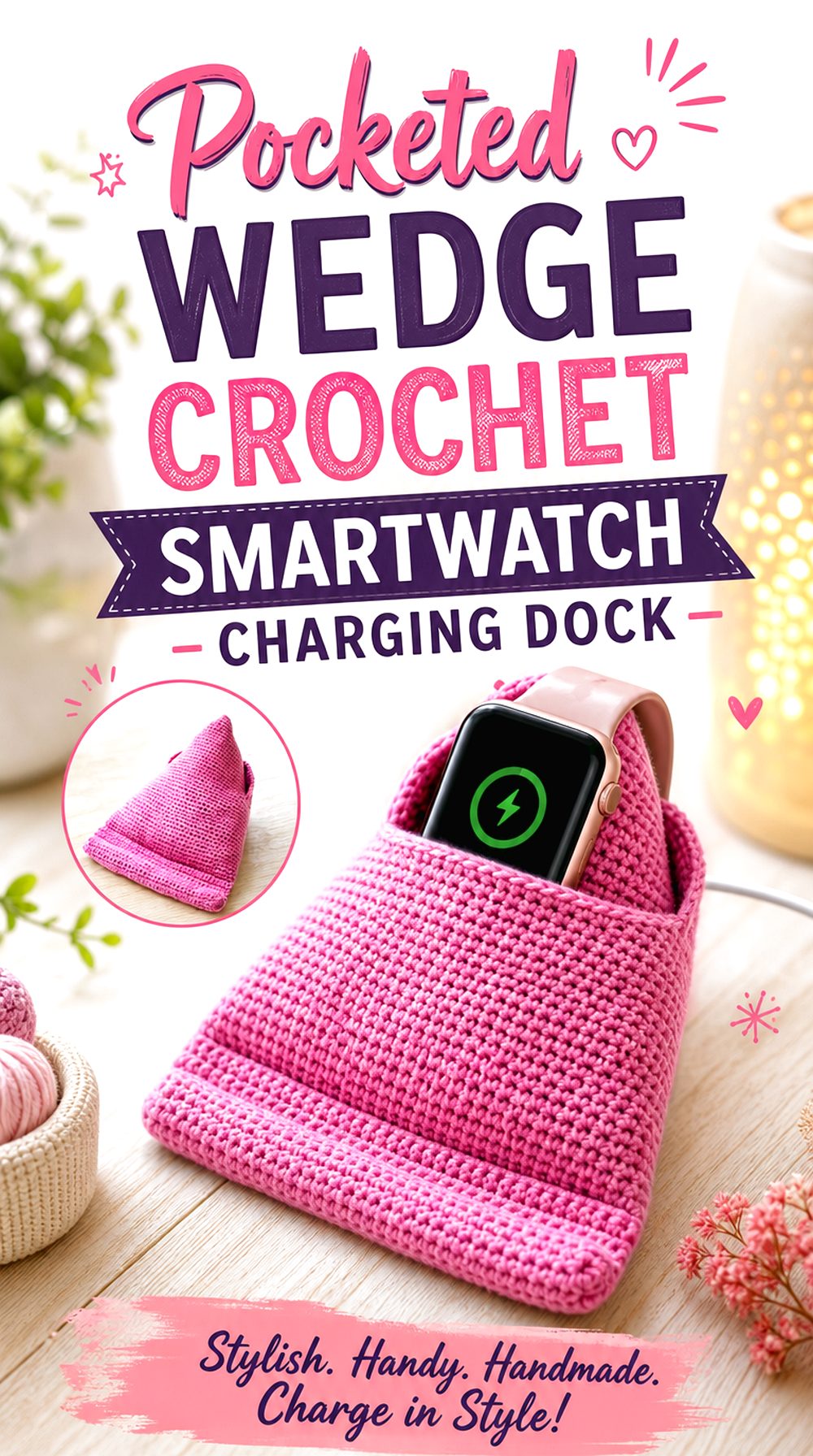 Pocketed Wedge Crochet Smartwatch Charging Dock
