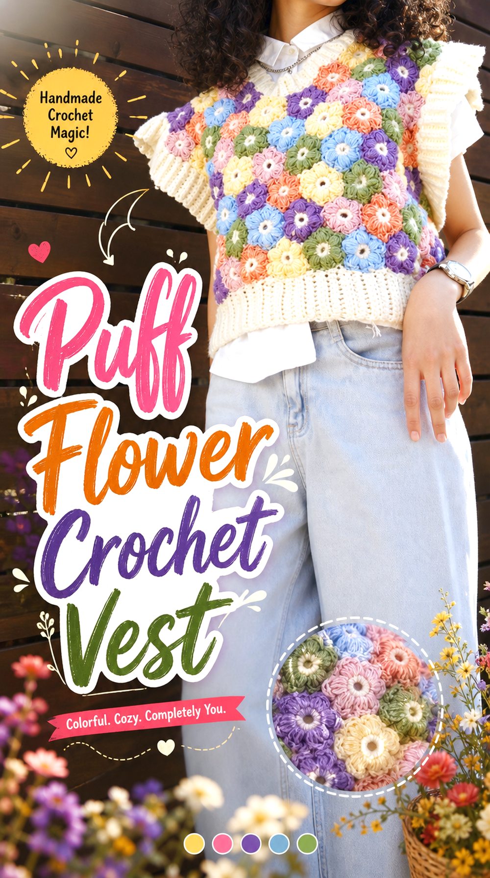 Puff Flower Crochet Vest