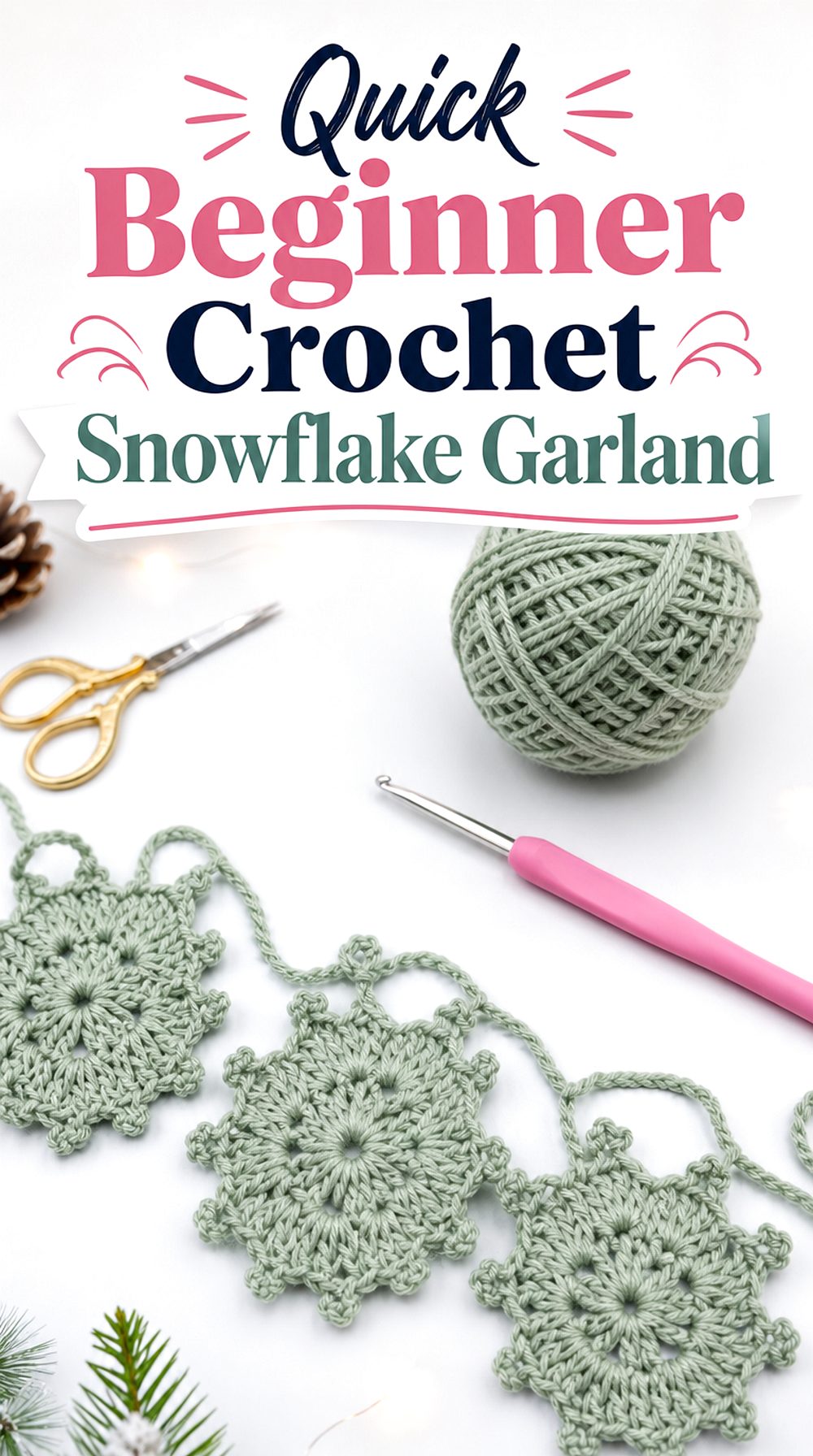 Quick Beginner Crochet Snowflake Garland