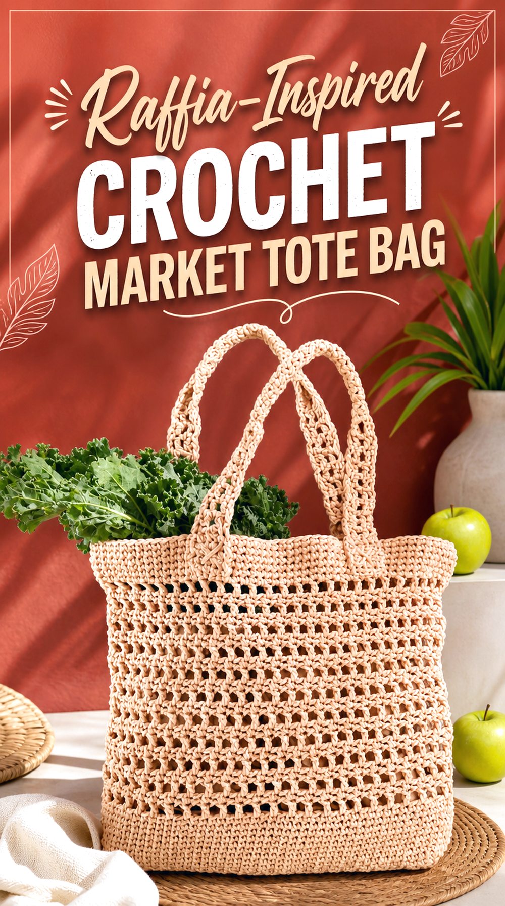 Raffia Inspired Crochet Market Tote Bag