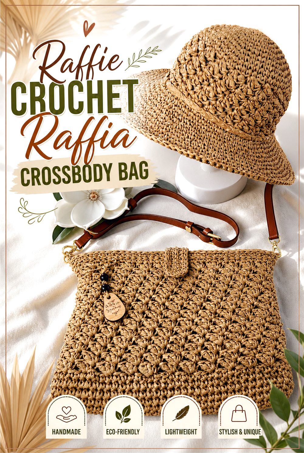 Raffie Crochet Raffia Crossbody Bag