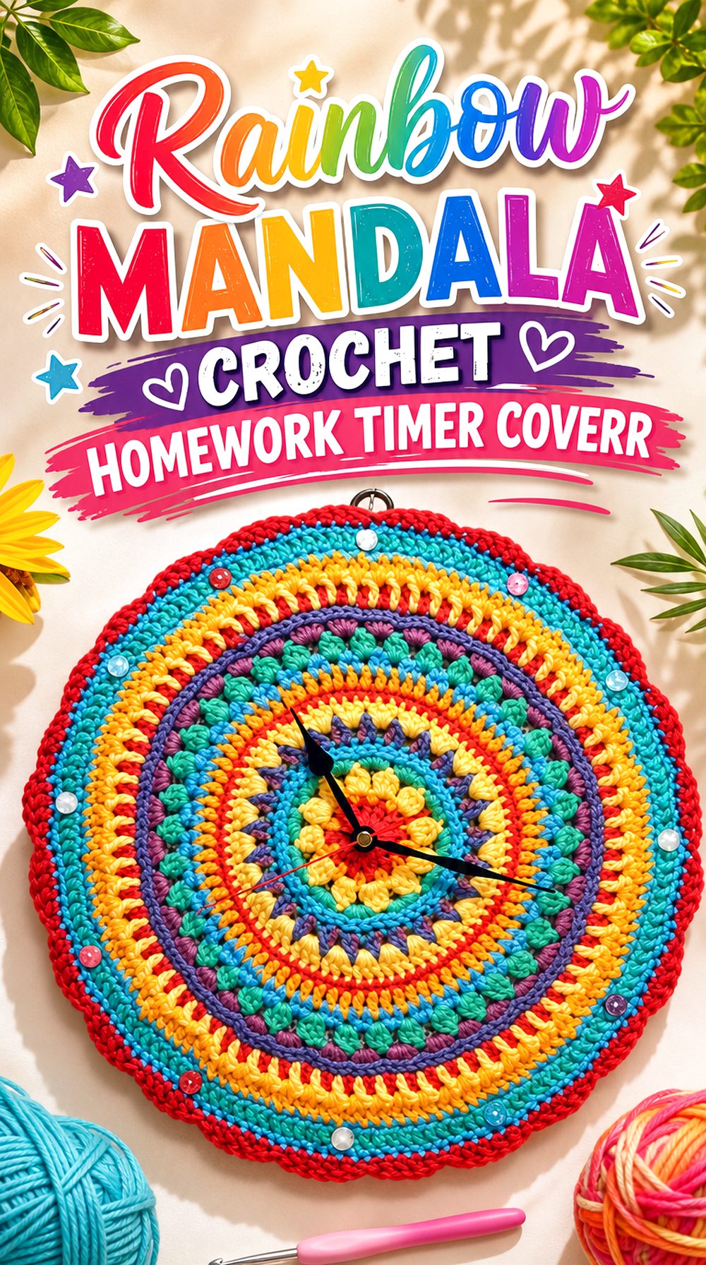 Rainbow Mandala Crochet Homework Timer Cover