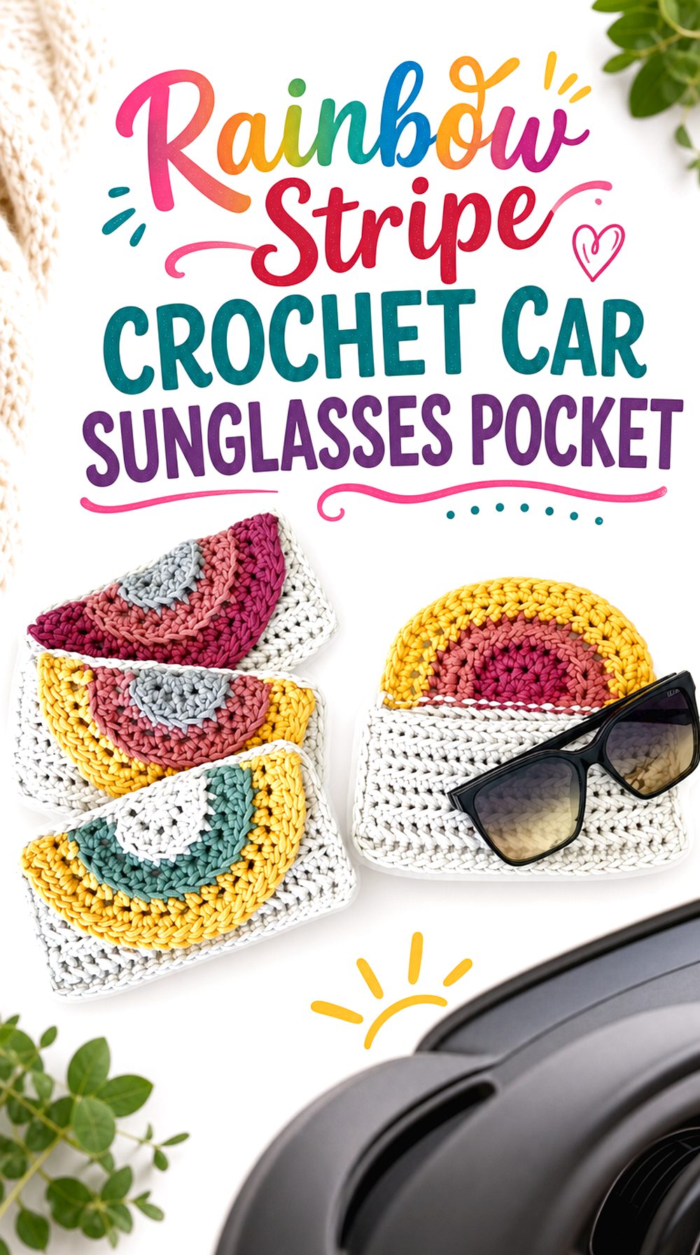 Rainbow Stripe Crochet Car Sunglasses Pocket
