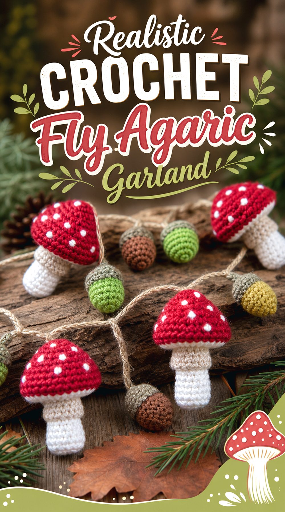 Realistic Crochet Fly Agaric Garland
