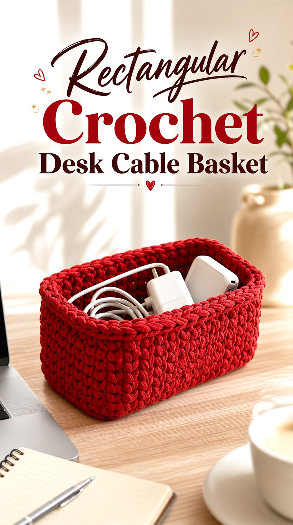 Rectangular Crochet Desk Cable Basket