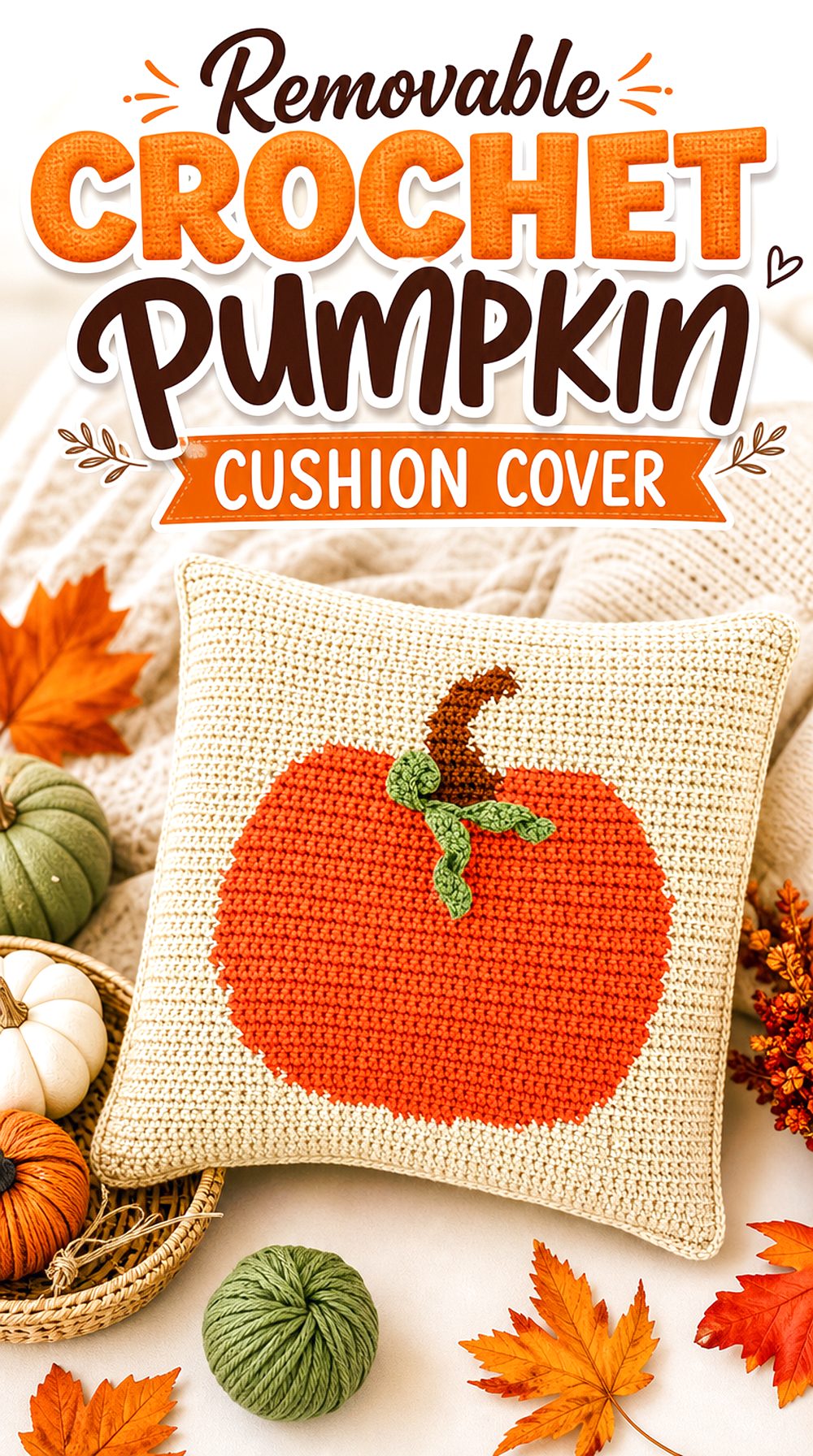 Removable Crochet Pumpkin Cushion Cover