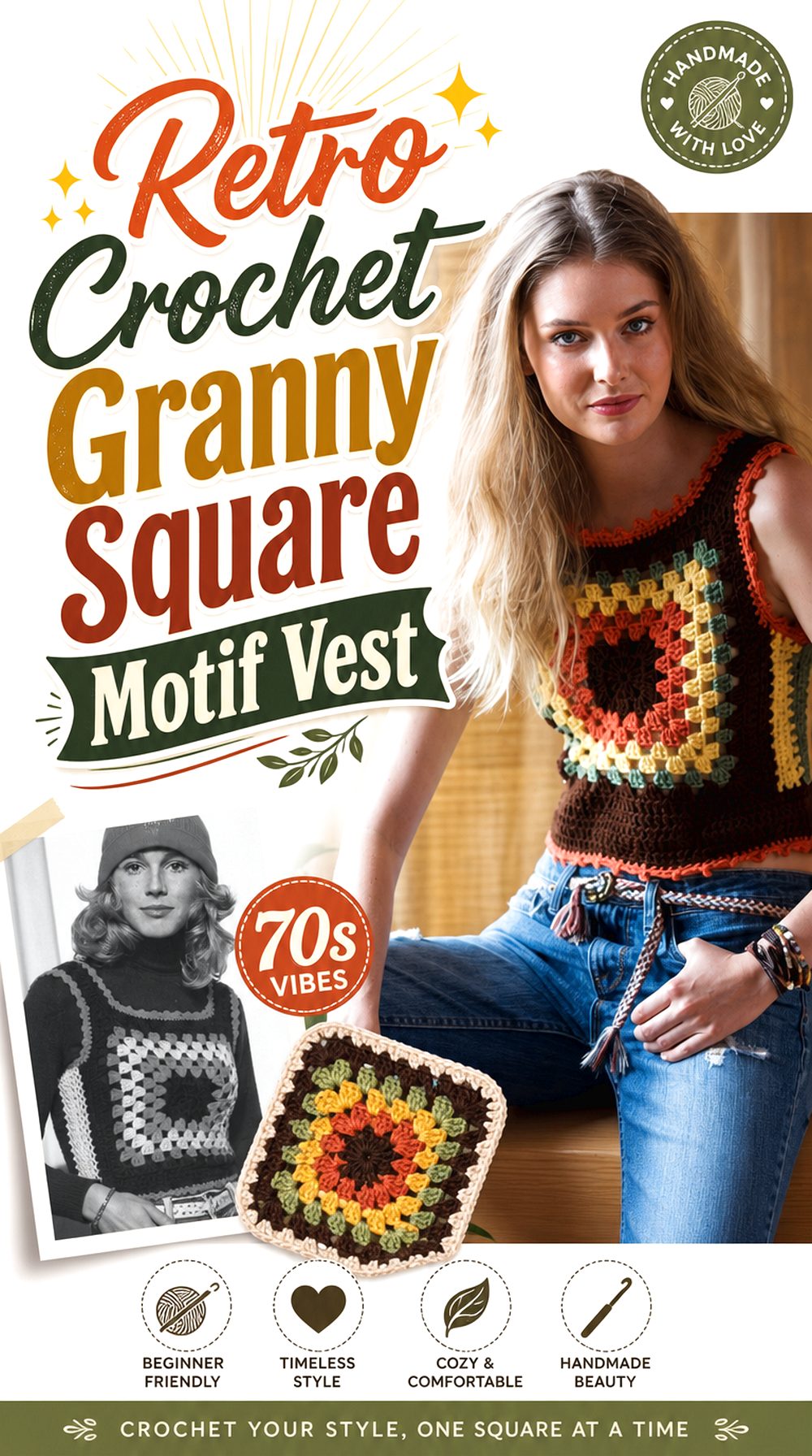 Retro Crochet Granny Square Motif Vest