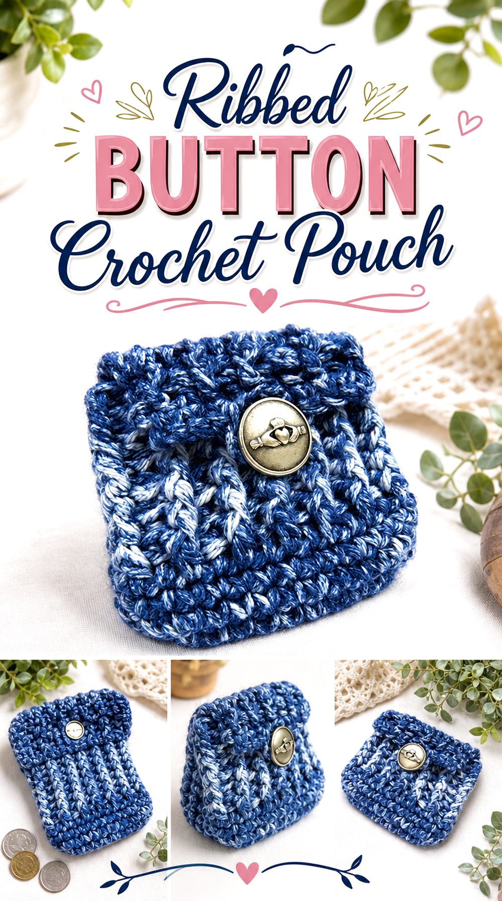 Ribbed Button Crochet Pouch