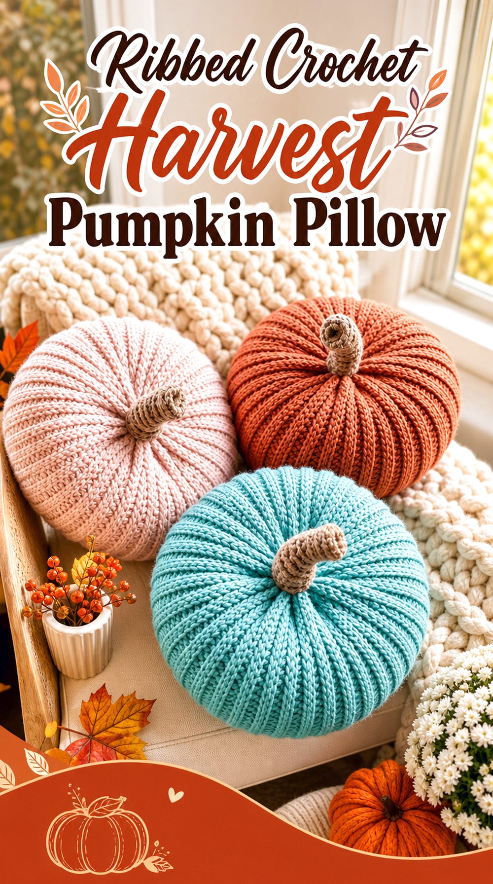 Ribbed Crochet Harvest Pumpkin Pillow