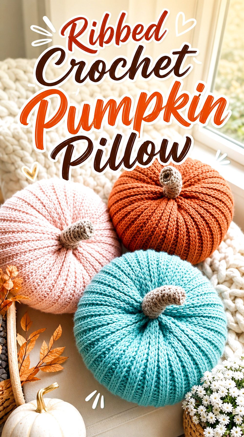 Ribbed Crochet Pumpkin Pillow