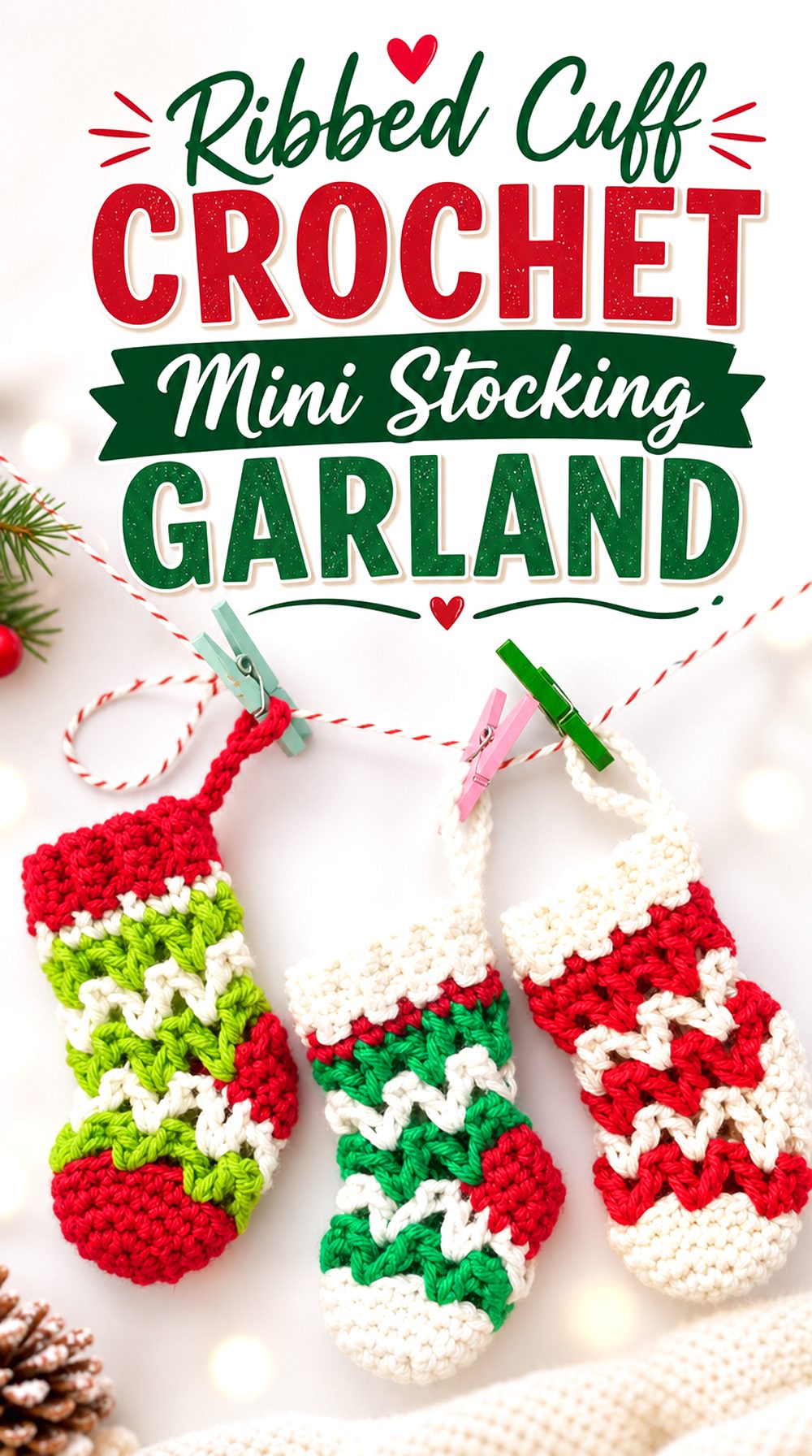 Ribbed Cuff Crochet Mini Stocking Garland