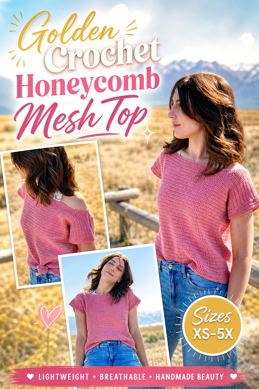 Rose Crochet Boatneck Mesh Tee