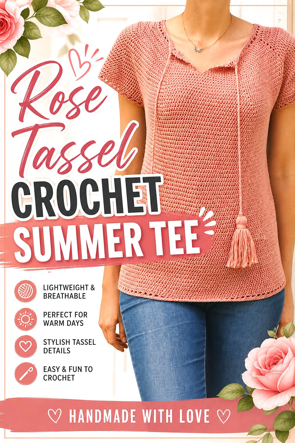 Rose Tassel Crochet Summer Tee