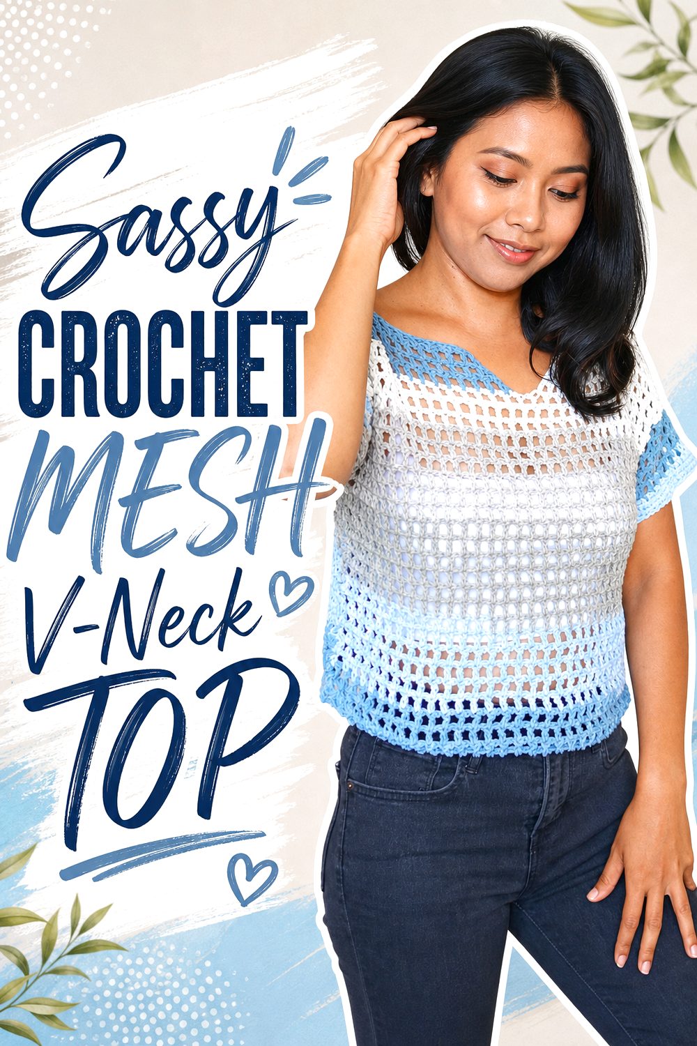 Sassy Crochet Mesh V Neck Top