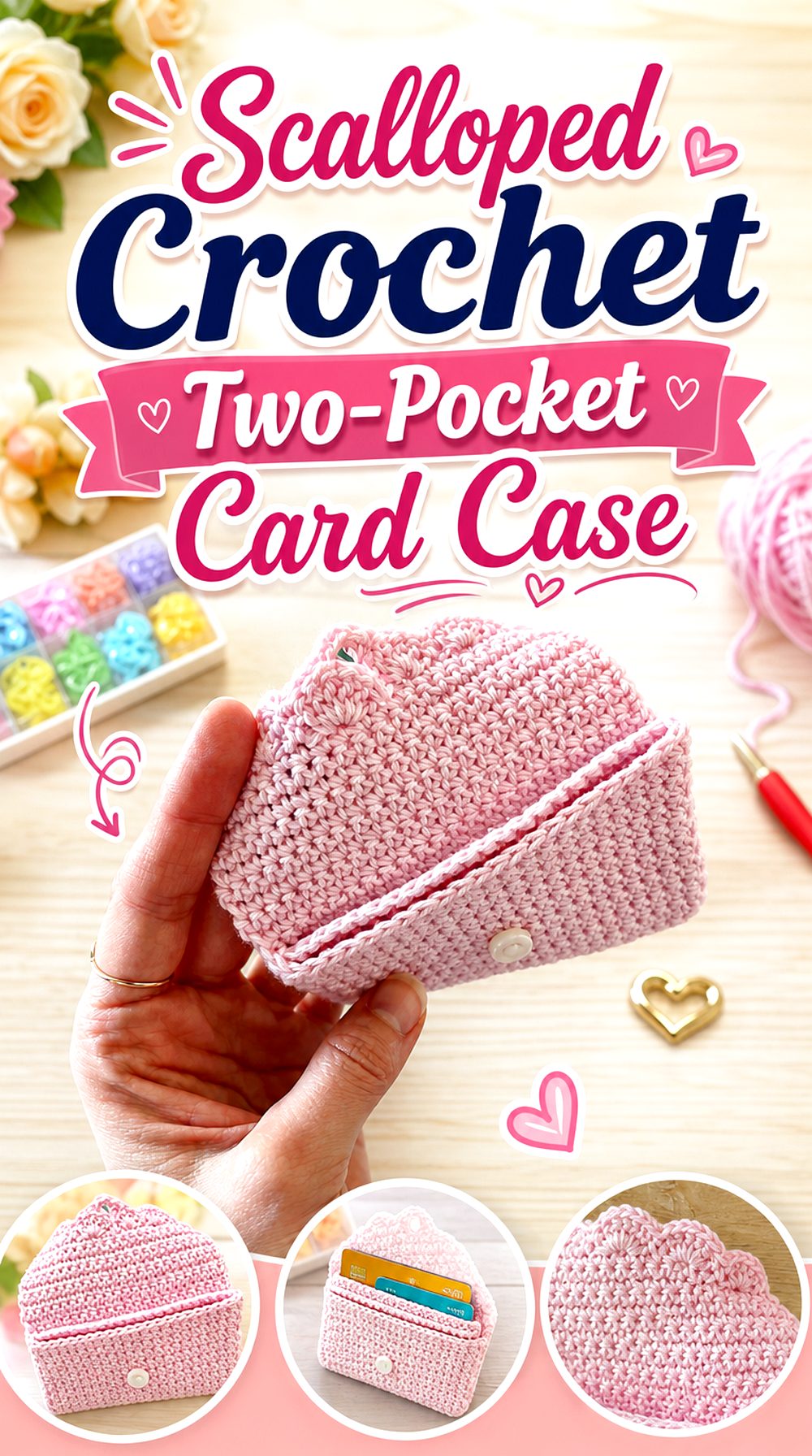 Scalloped Crochet Two Pocket Card Case